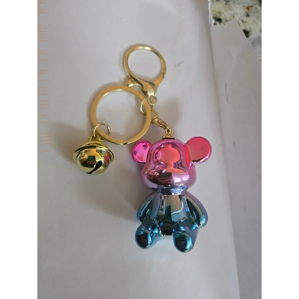 Cute Metallic Bear Keychain Charm | Pink Blue Glossy Bag Charm & Key Ring